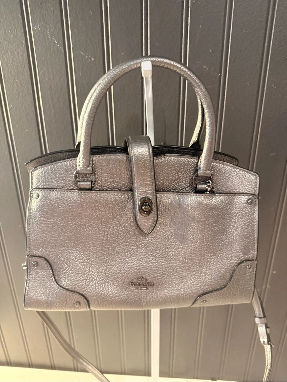 Coach Metallic Silver Pebbled Leather Satchel